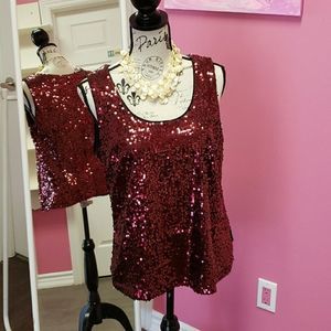 R&K ❤🖤❤ Red Sequin Blouse Top Shirt Size 14